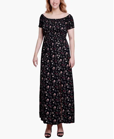 Ny Collection Women's Smocked Bodice Maxi Dress In Black Mauve Stemflrl