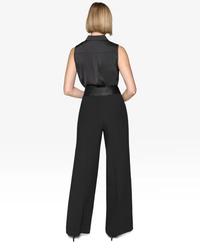 Karl Lagerfeld Women's Wide-leg Foldover-waist Pants In Black
