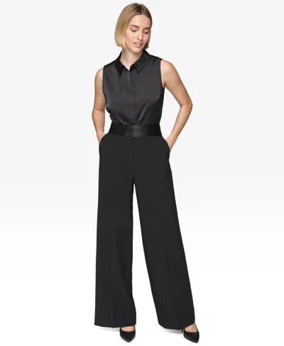 Karl Lagerfeld Women's Wide-leg Foldover-waist Pants In Black