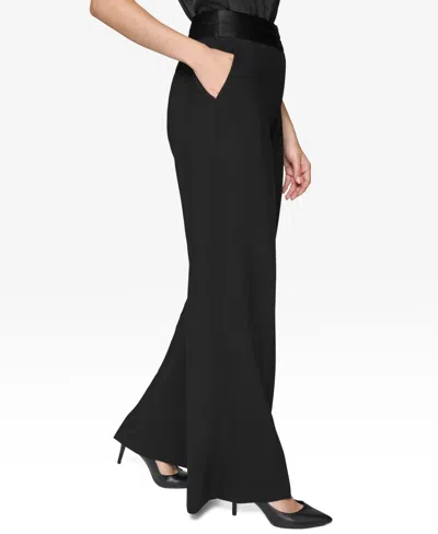 Karl Lagerfeld Women's Wide-leg Foldover-waist Pants In Black