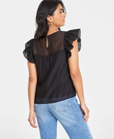 On 34th Women's Sheer Ruffle Sleeve Top, Created For Macy's In Deep Black