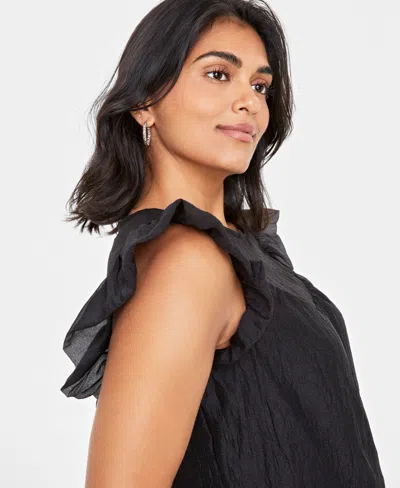 On 34th Women's Sheer Ruffle Sleeve Top, Created For Macy's In Deep Black