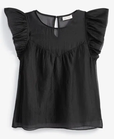 On 34th Women's Sheer Ruffle Sleeve Top, Created For Macy's In Deep Black