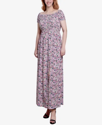 Ny Collection Women's Smocked Bodice Maxi Dress In Ivory Disty Flrl