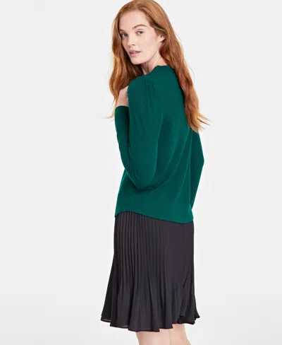 On 34th Women's V-neck Waffle-knit Top, Created For Macy's In Dark Fores