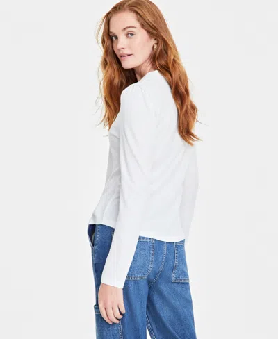 On 34th Women's V-neck Waffle-knit Top, Created For Macy's In Washed Whi