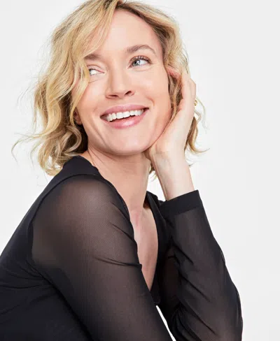 On 34th Women's Mesh Midi Dress, Created For Macy's In Deep Black