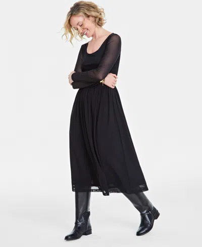 On 34th Women's Mesh Midi Dress, Created For Macy's In Deep Black
