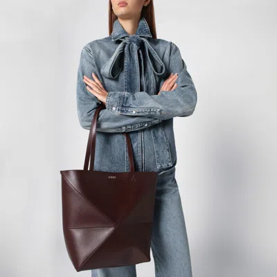 Loewe Puzzle Fold Convertible Medium Leather Tote In Burgundy