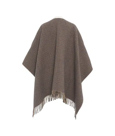 Woolrich Check-patterned Fringed Cape In Beige Pied De Poule