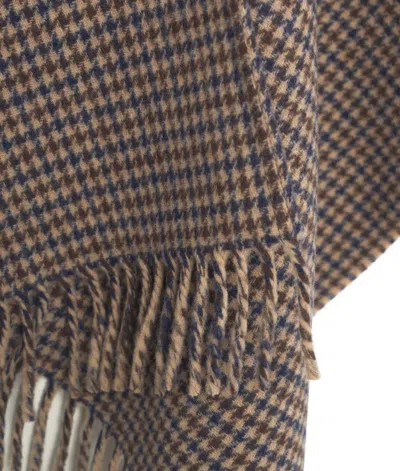 Woolrich Check-patterned Fringed Cape In Beige Pied De Poule