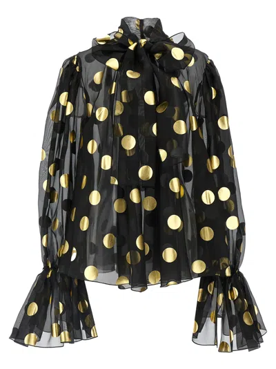 Shop Dolce & Gabbana Polka Dot Lamé Blouse In Pois Oro