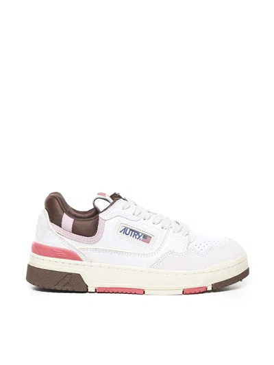 Shop Autry Clc Low Sneakers In Bianco Marrone Rosa