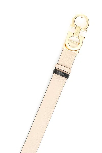 Shop Ferragamo Reversible Gancini Belt In Macadamia/nero