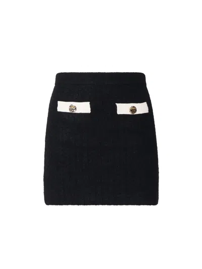 Self-portrait Knitted Miniskirt With Golden-effect Detail In Black