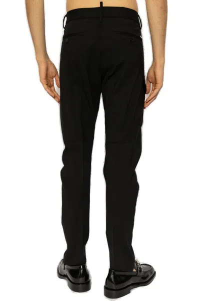 Shop Dsquared2 Mid-rise Tapered Cargo Trousers In Nero