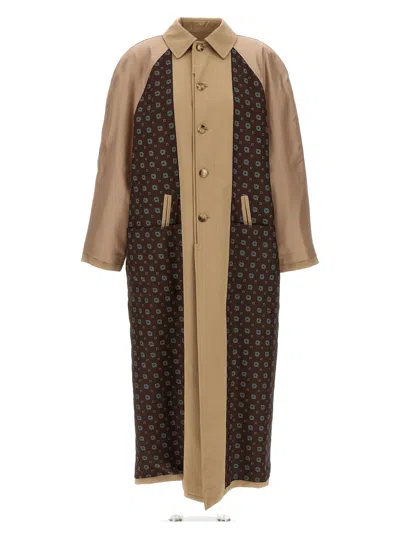 MOSCHINO LONG TRENCH COAT WITH PATTERNED INSERTS 