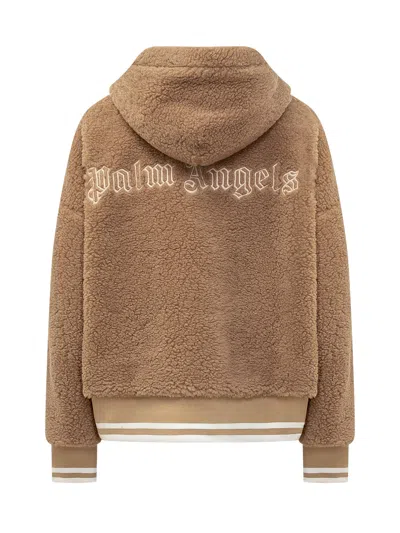 Shop Palm Angels Teddy Jacket With Logo In Camel Camel