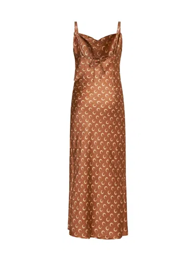 Shop Marine Serre Moon Print Long Slip Dress In Dark Camel