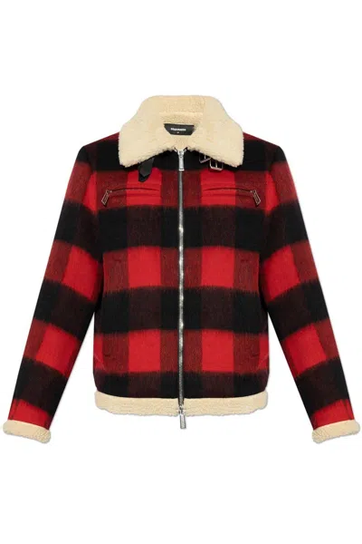 Shop Dsquared2 Checked Zip-up Jacket In Rosso Nero