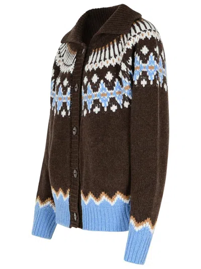 Shop Alanui Fair Isle Intarsia Knitted Buttoned Cardi Coat In Cioccolato