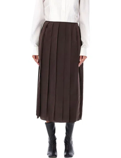 Shop Jw Anderson Ribbon Hem Pleated Midi Skirt In 660 Chocolate Brown