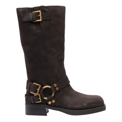 Shop Michael Kors Crosby Moto Boots In Chocolate