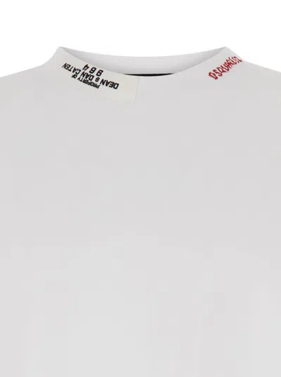 Shop Dsquared2 White T-shirt With Logo Lettering In Cotton Man