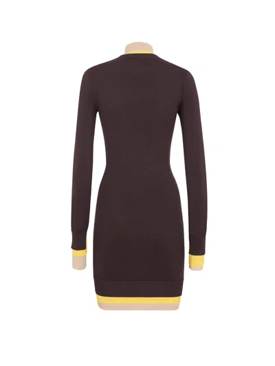 Fendi Mini Wool Dress With Contrasting Details In Burgundy