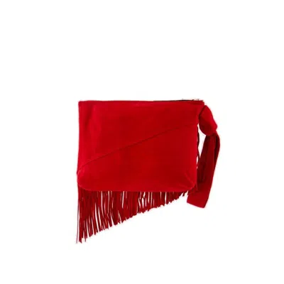 Shop Isabel Marant Faro Logo-debossed Fringed Clutch Bag In Red