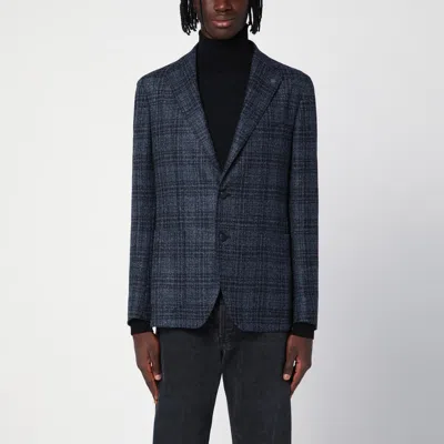 Shop Tagliatore Blue Single-breasted Checked Jacket