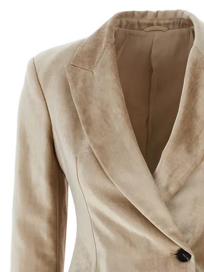 Shop Brunello Cucinelli Double-breasted Velvet Blazer In Beige Rosato