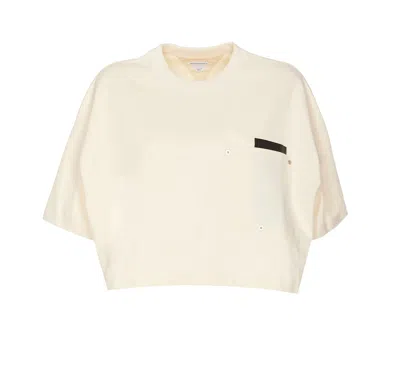 Shop Bottega Veneta Cropped T-shirt With V-pocket In Soap