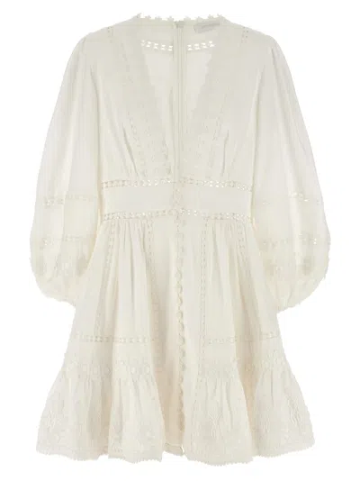 Shop Zimmermann Pop Trimmed Mini Dress In Bianco