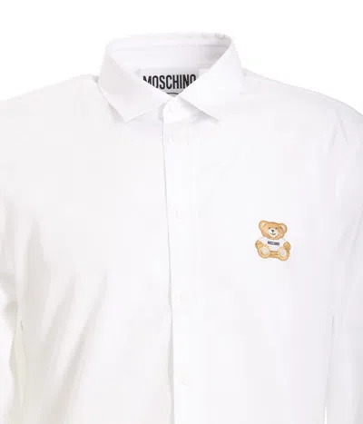 Shop Moschino Embroidered Teddy Logo Shirt In Bianco