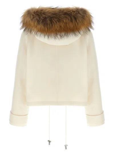 Shop P.a.r.o.s.h Short Parka With Fur Coat In Panna