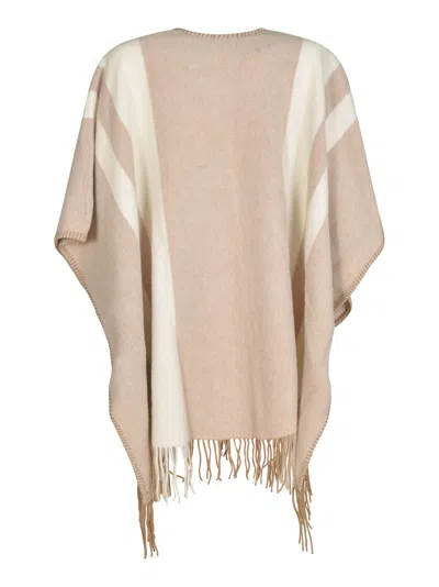 Fay Fringed Hem Stripe Patterned Cape In Cammello