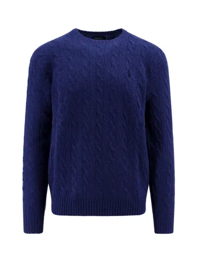 Polo Ralph Lauren Long-sleeved Navy Pullover With Textured Design In Rustic Navy