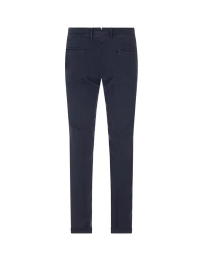 Shop Incotex Night Blue Cotton Canvas Slim Fit Trousers