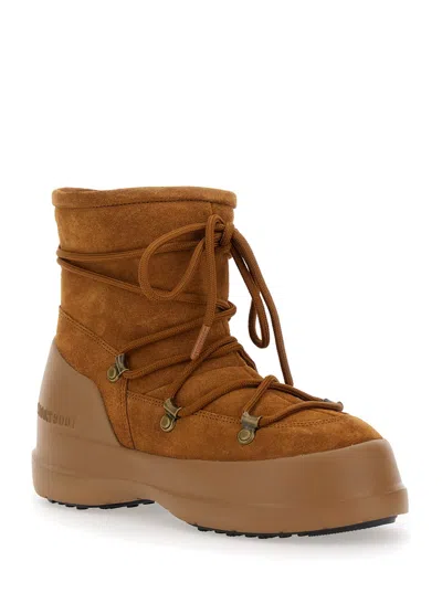 Moon Boot Luna Brown Ankle Boots With Laces In Suede And Tech Fabric Woman In Marrone