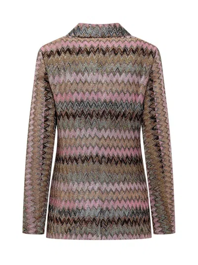 Shop Missoni Lame Chevron Knitted Blazer In L Multi