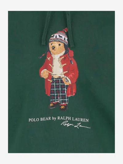 Shop Polo Ralph Lauren Cotton Blend Hoodie With Polo Bear In Green