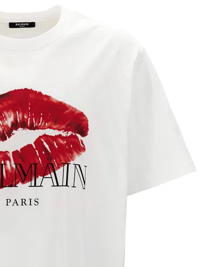 Shop Balmain Kiss T-shirt In Bianco/rosso/nero