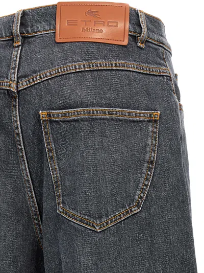 Etro Stretch Denim Baggy Fit Jeans In Multi