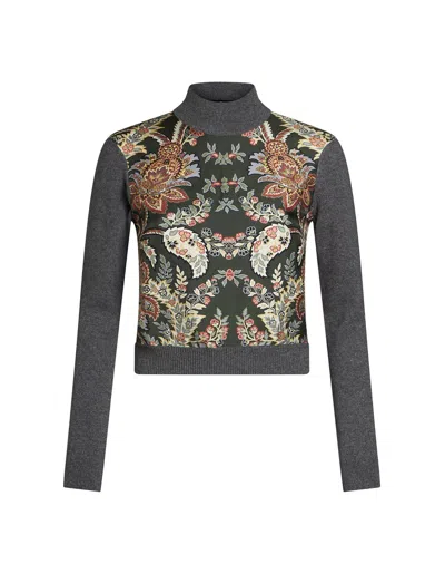 Shop Etro Panelled Knit Long-sleeve Shirt In Multi