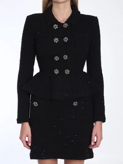 Shop Self-portrait Textured Knit Jacket In Black