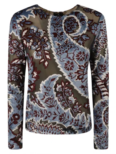 Shop Etro See-through Paneled Patterned Top In Multi