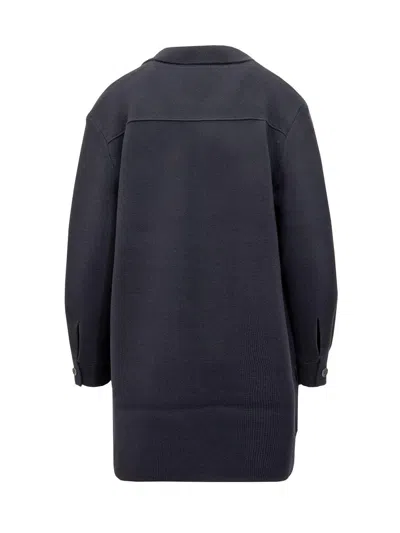 Shop Max Mara Straight Hem Long-sleeved Cardigan In Blu Scuro