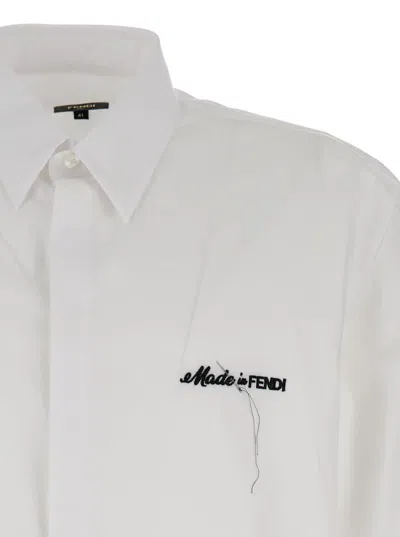 Shop Fendi White Lettering Embroidered Shirt In Cotton Man