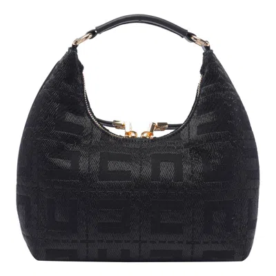 Shop Elisabetta Franchi Monogram Jacquard Logo Patch Hobo Bag In Black